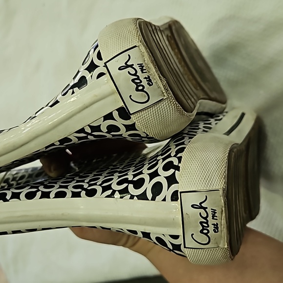 Coach Ursula white/black monogram rainboots sz7B #1720 - Picture 7 of 7